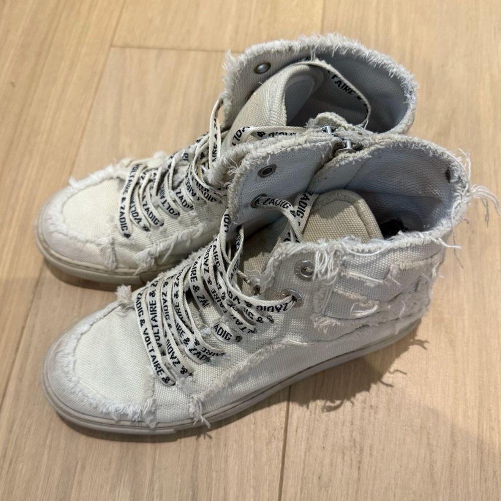 Zadig & Voltaire Distressed Cream High-Top Sneakers